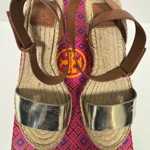 Tory Burch Brown and Gold Espadrille Shoes
